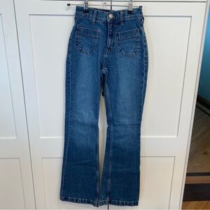 Aeropostale Sz 00 Reg Dark Wash High Waisted Denim Flare Jeans Front Pockets